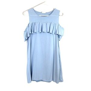 Altar’d State Solid Powder Blue Cold Shoulder Ruffled Shift Dress Small